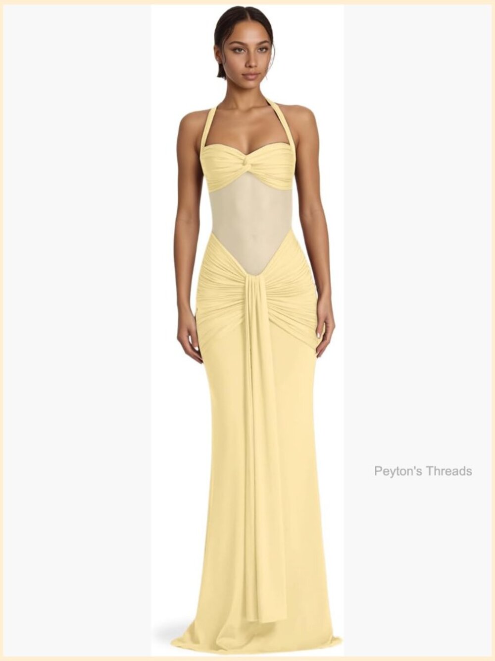 Ruched Maxi Dress Halter Neck Sleeveless Bodycon Mermaid Formal Party
